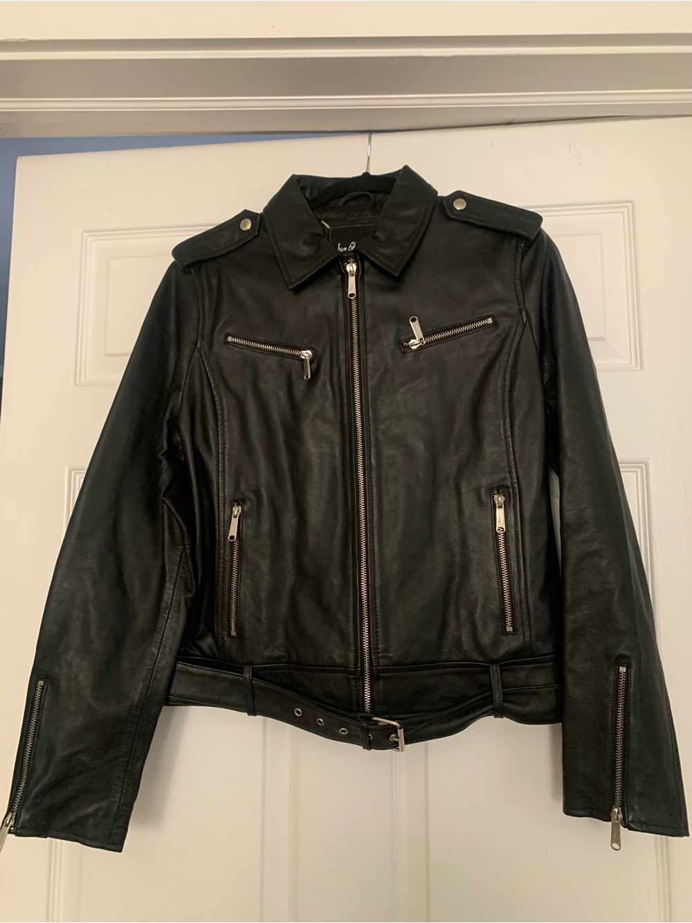 Sam Edelman Black Leather Moto Jacket with Silver Hardware